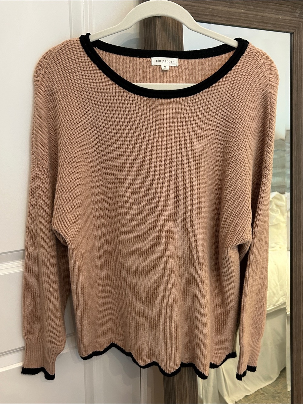 Blu Pepper Tan Crewneck Sweater with Black Trim